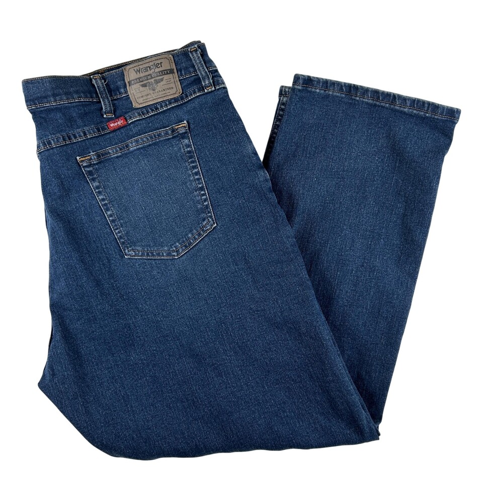 Wrangler Jeans Mens 44x30 Blue Premium Quality Straight Stretch Denim 1097FXWXD